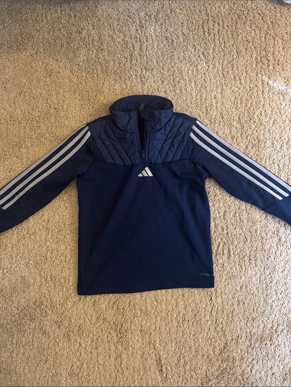 Boys adidas Navy & Grey Kids Quarter-Zip Padded Pullover